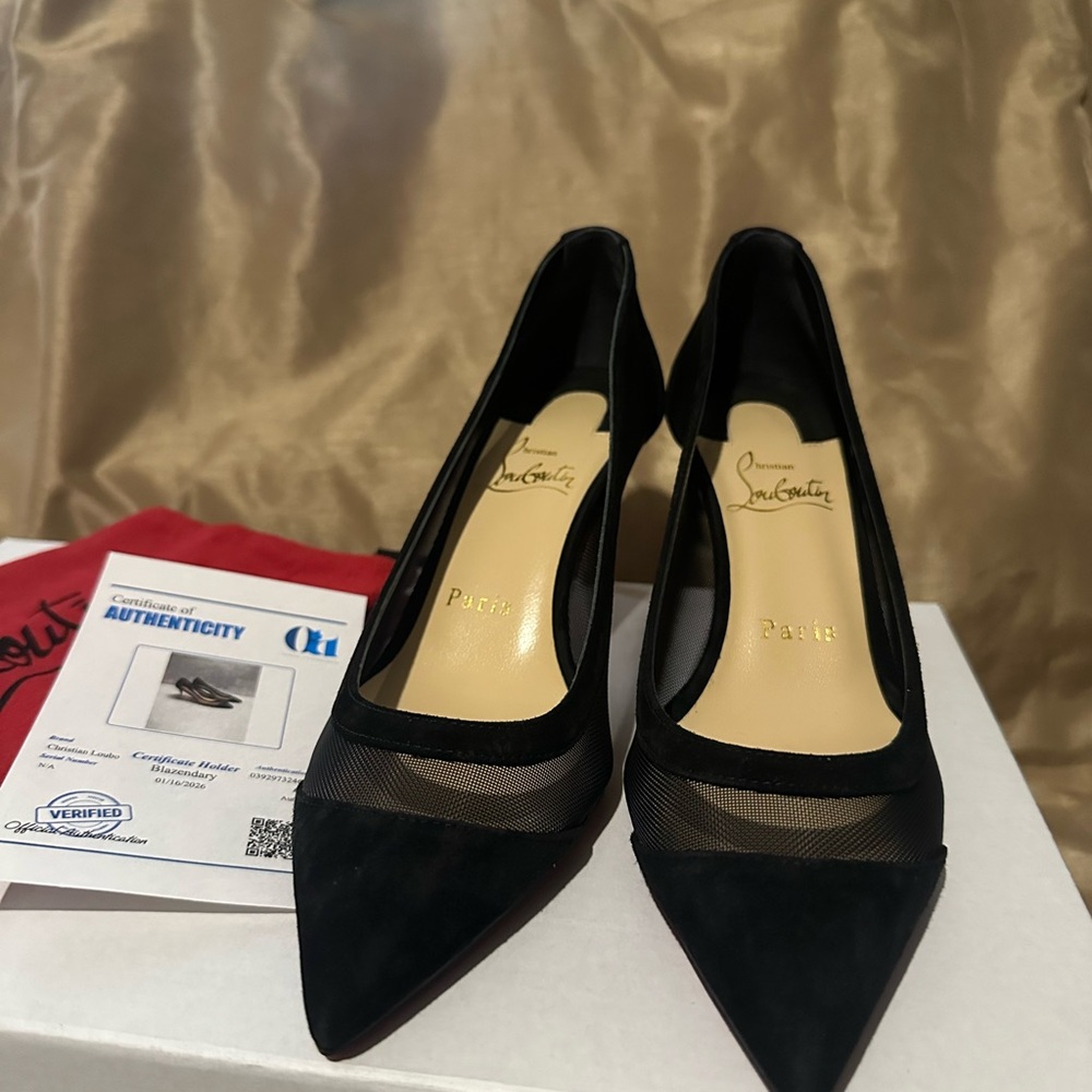 Christian Louboutin Black Mesh & Suede Pointed-Toe Pumps